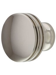 Menlo Park Ringed Round Cabinet Knob - 1 1/4 inch Diameter in Polished Nickel.